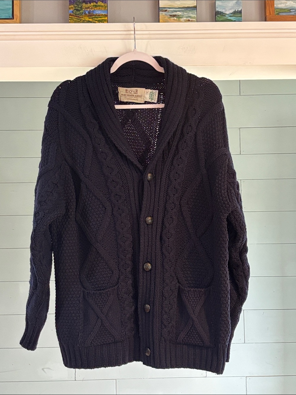 Aran Sweater Market Men's Shawl ‎Neck Diamond C‎ardigan